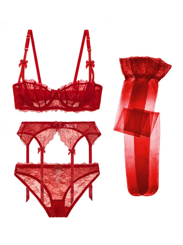 Sexy Soft Lace Push Up Lingerie Set Demi Cup Bras