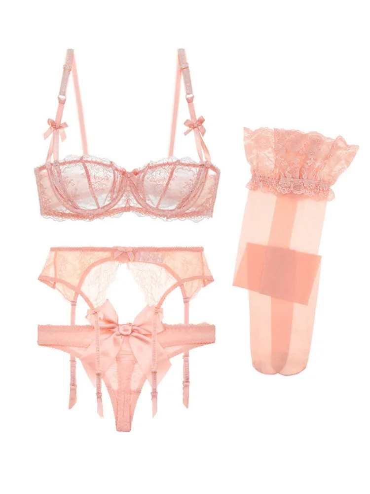Sexy Soft Lace Push Up Lingerie Set Demi Cup Bras