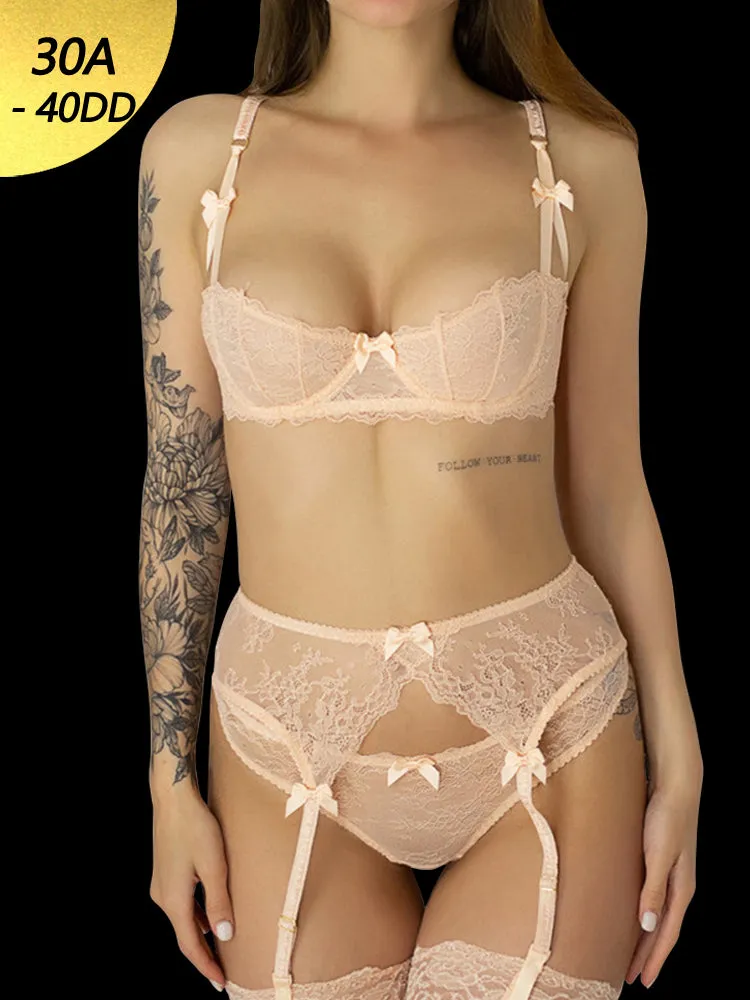 Sexy Soft Lace Push Up Lingerie Set Demi Cup Bras
