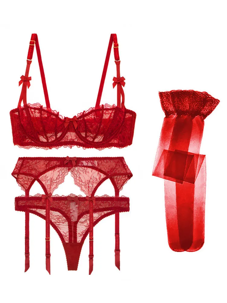 Sexy Soft Lace Push Up Lingerie Set Demi Cup Bras