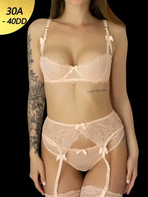 Sexy Soft Lace Push Up Lingerie Set Demi Cup Bras
