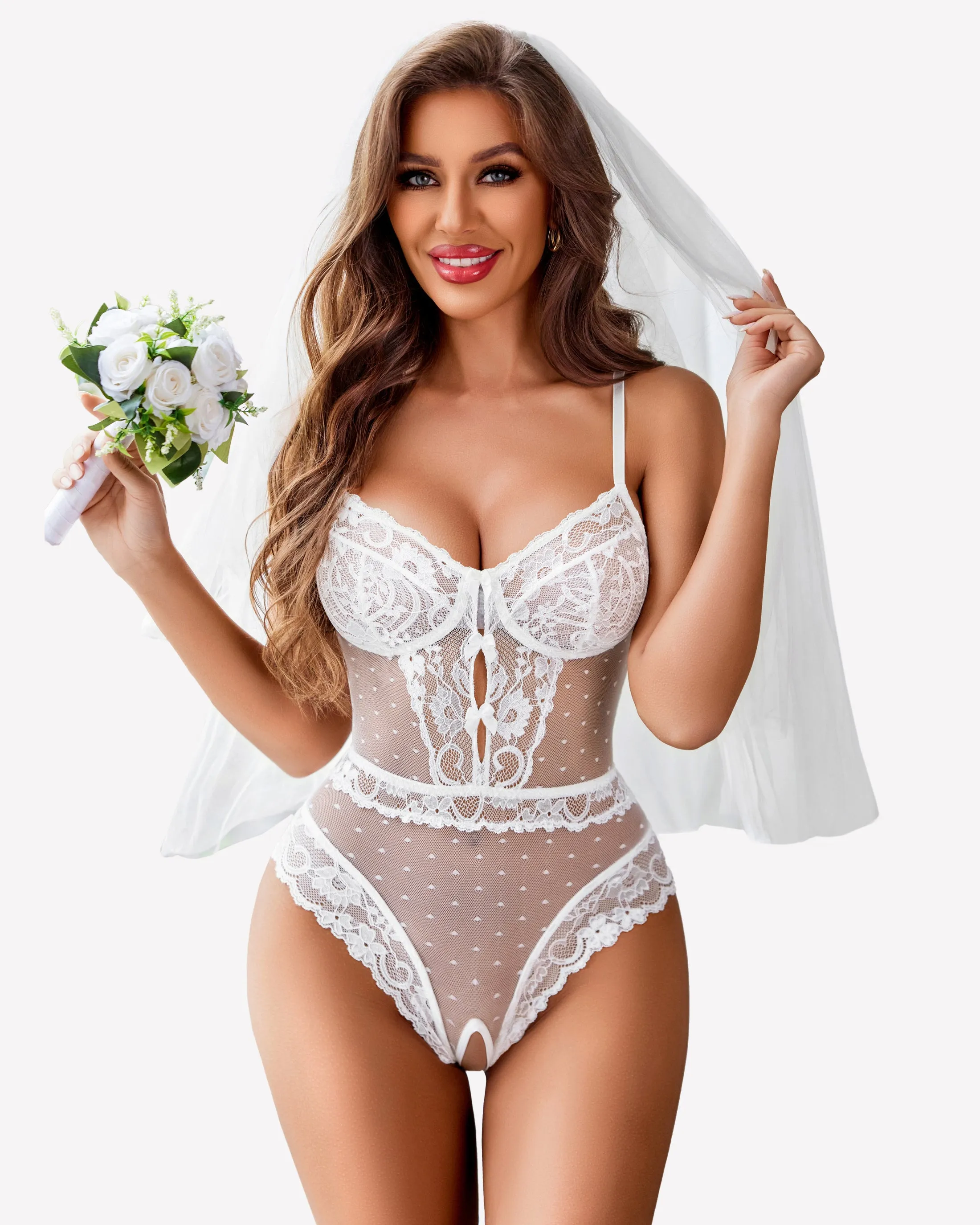 Sheer Lace Bodysuit V Neck Teddy