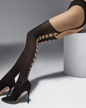 Sheer Opaque Lacing Tights