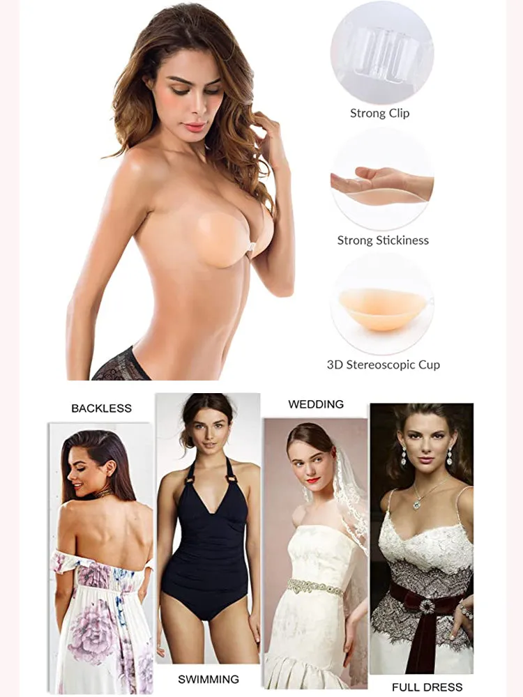 Silicone Reusable Strapless Self Push-up Invisible Sticky Adhesive Bra