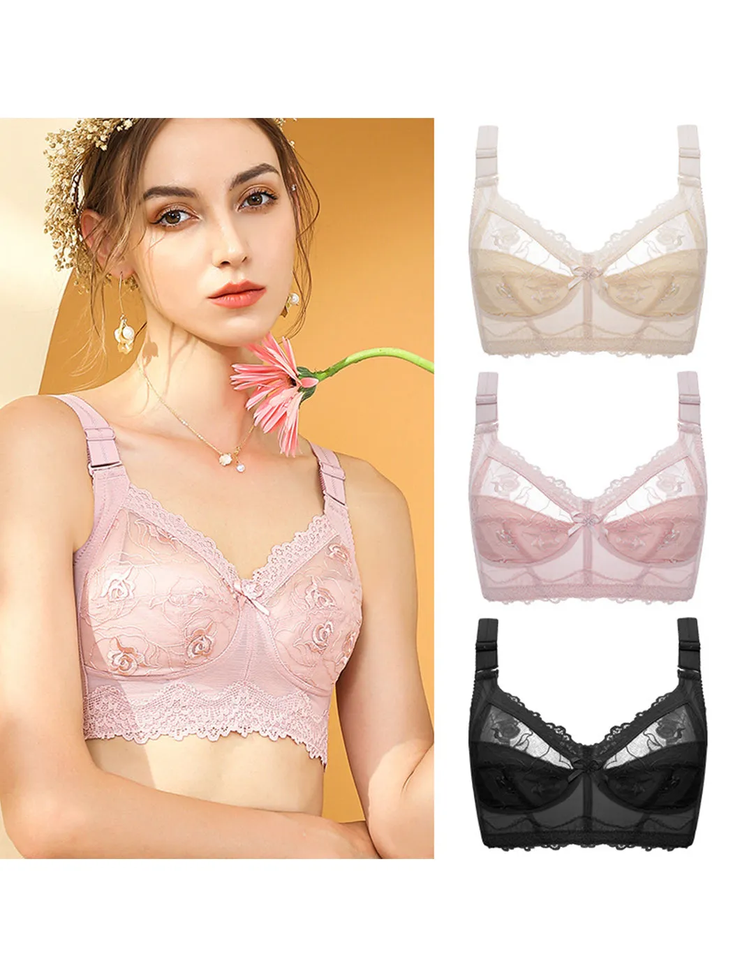 Ultra Thin Lace Sexy Wireless Minimizer Bra