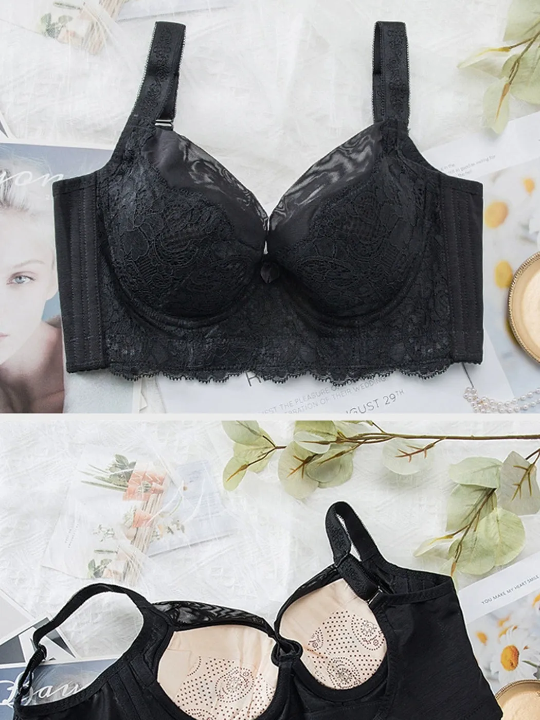 V-Neck Push-Up Side Support Bra with Underwire