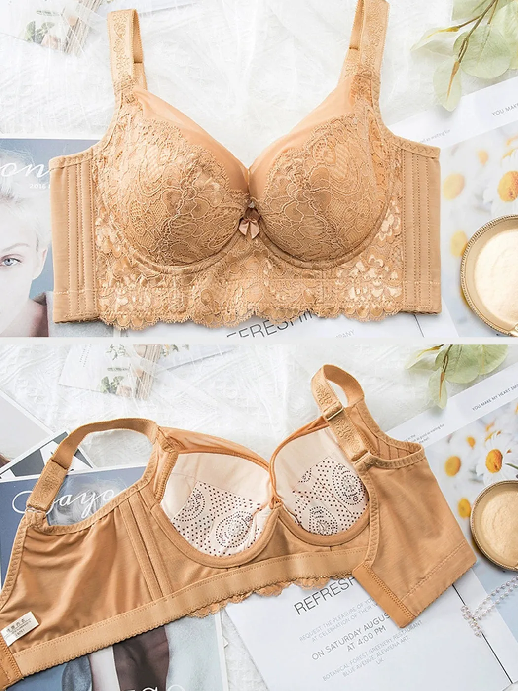 V-Neck Push-Up Side Support Bra with Underwire