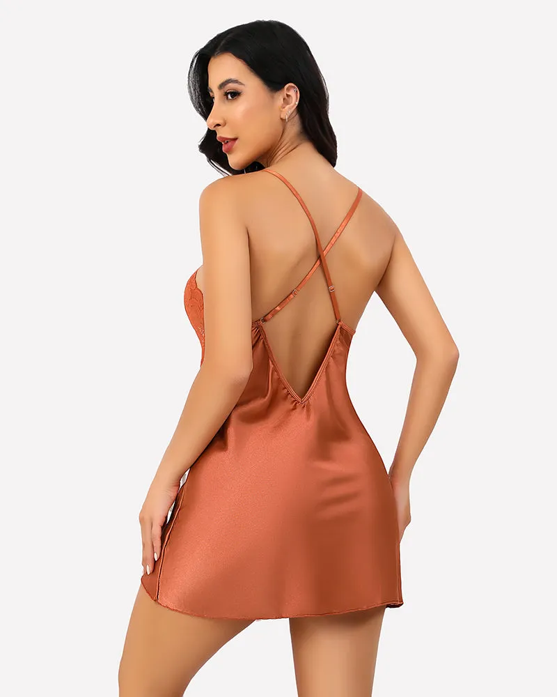 V Neck Satin Lace Nightwear