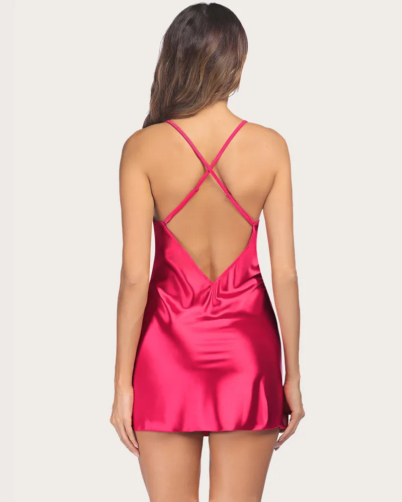 V Neck Satin Lace Nightwear