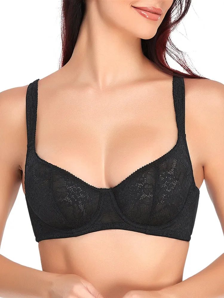 Women's Lace Unlined Push Up Underwire Bra