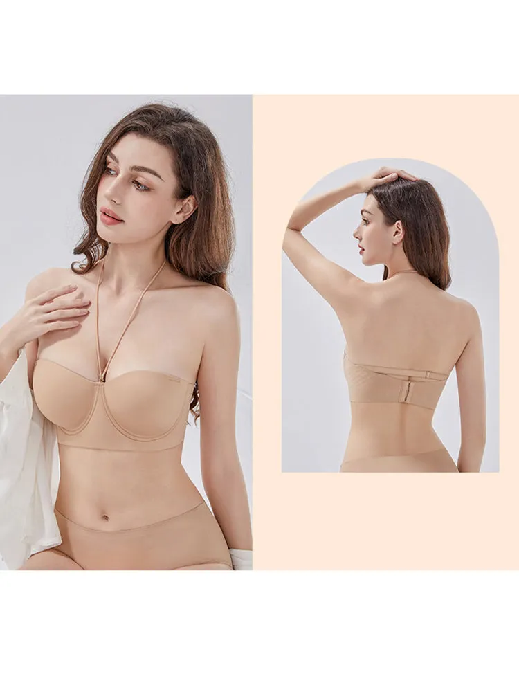 Women's Plus Size Halter Neck Strapless Bra – Non-Slip Push-Up Lift