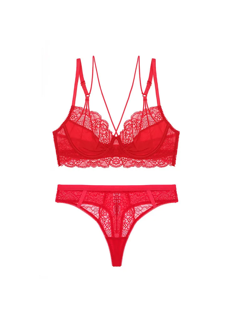 Women's Push Up Sexy Lace Lingerie Bra and Sheer Panties