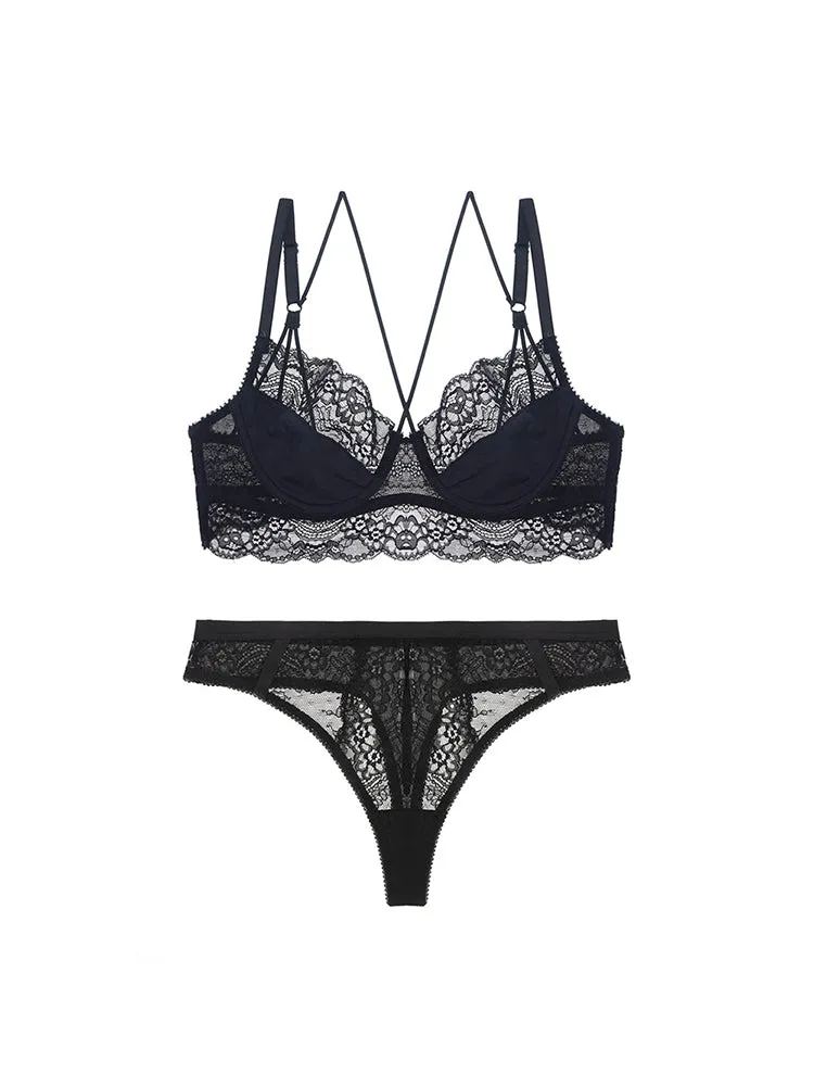 Women's Push Up Sexy Lace Lingerie Bra and Sheer Panties