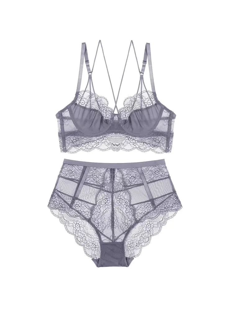 Women's Push Up Sexy Lace Lingerie Bra and Sheer Panties