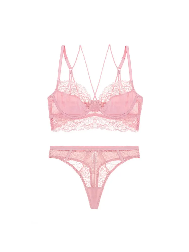 Women's Push Up Sexy Lace Lingerie Bra and Sheer Panties