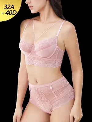Women's Push Up Sexy Lace Lingerie Bra and Sheer Panties