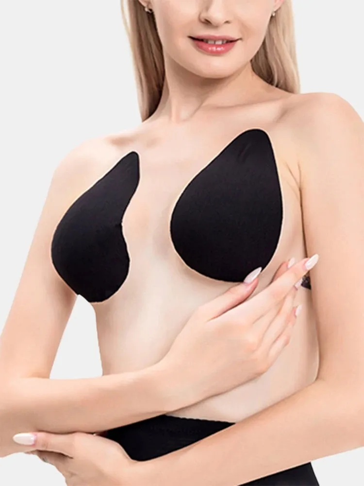 Women's Solid Teardrop-Shaped Push Up Strapless Adhesive Bra